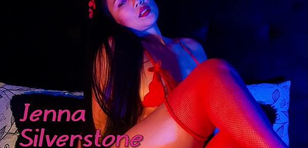  CAMSTER - Jenna Silverstone - Sexy Asian Hottie in Red Stockings Slides Two Toys in Her Creamy Pussy